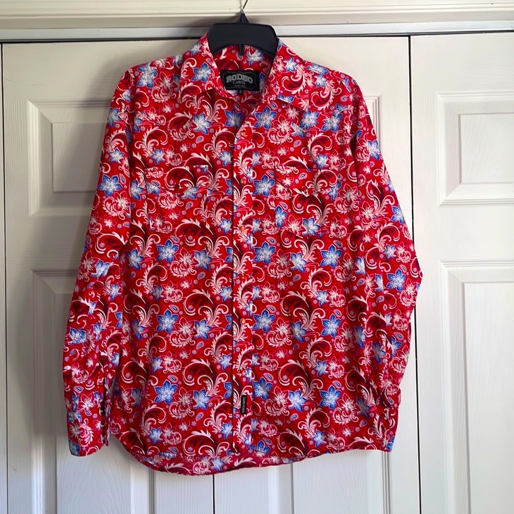 Vintage Western Rodeo Cart Shirt snap-button